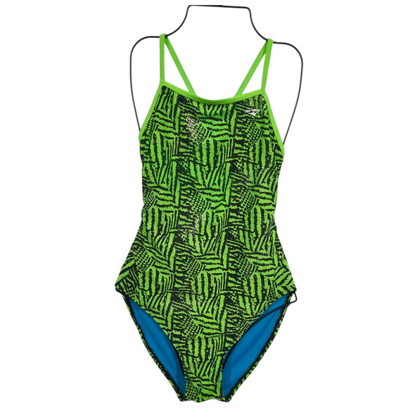 The Finals SZ 38 / L Swimsuit Wing Back Green Funnies Tiger Tribal Design - Picture 1 of 7